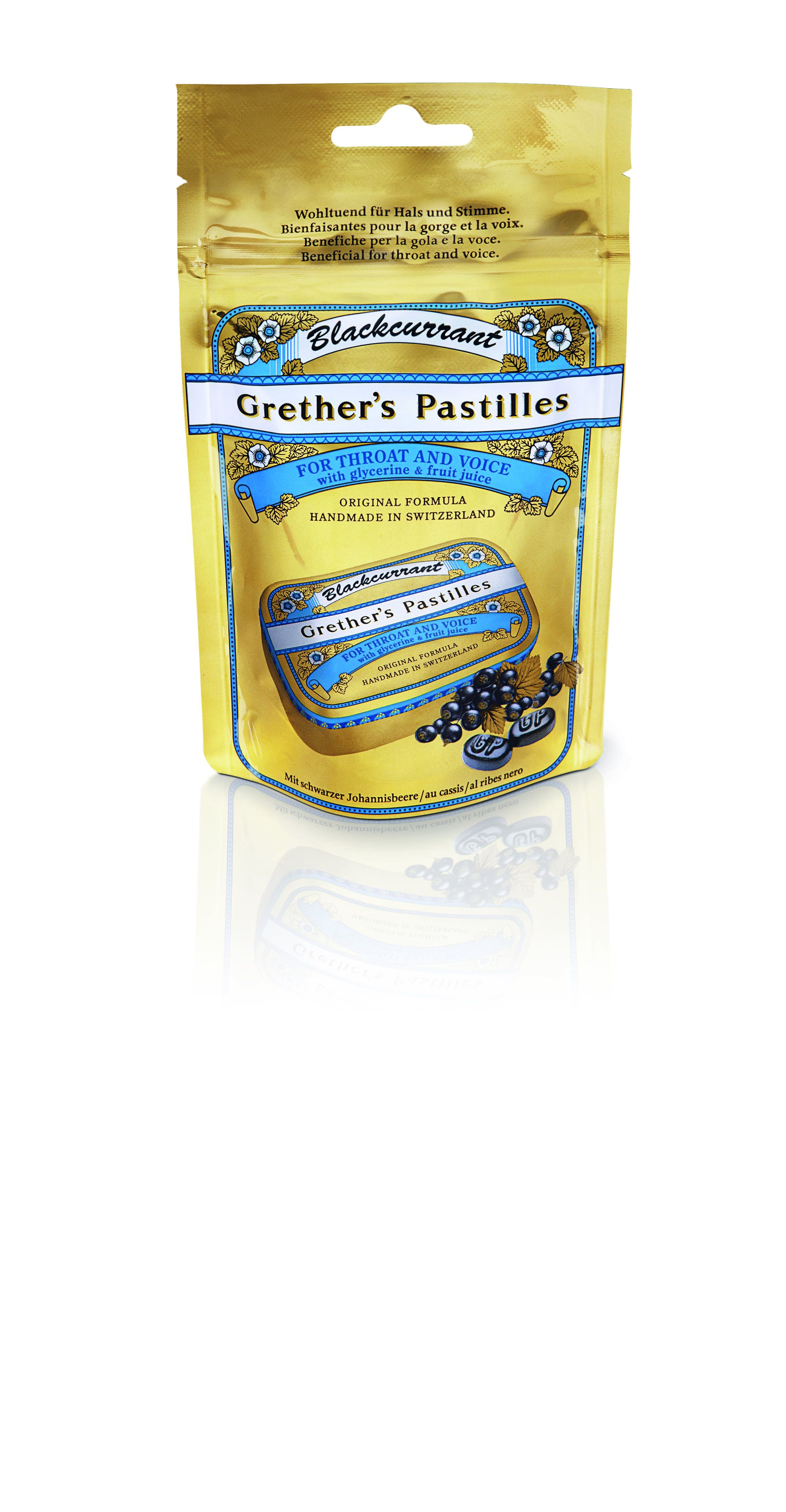 Grethers Blackcurrant Gold zuckerhaltige Pastillen Beutel 100g