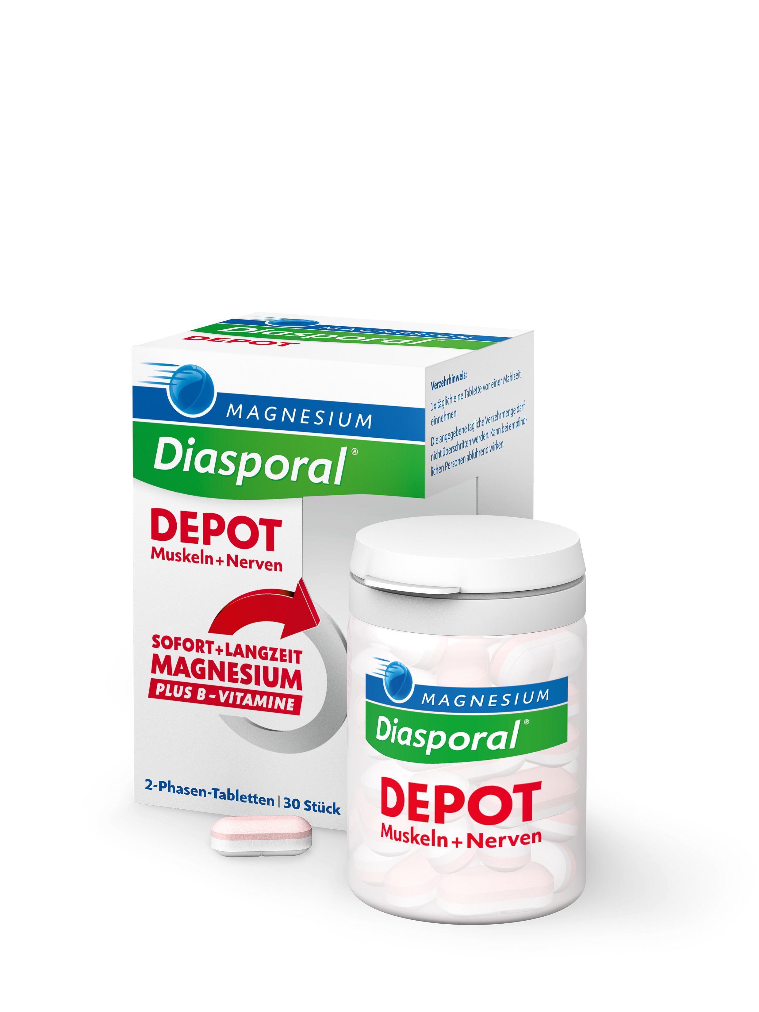 Magnesium-Diasporal® DEPOT Muskeln + Nerven, 2-Phasen-Tabletten 30Stück